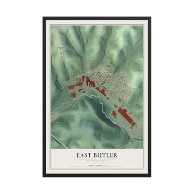 Map of East Butler, Pennsylvania, 12 x 18 inch print in a black wood frame
