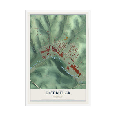 Map of East Butler, Pennsylvania, 12 x 18 inch print in a white wood frame