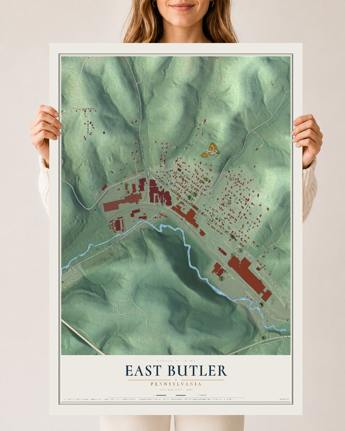 Map of East Butler, Pennsylvania, 24 x 36 inch unframed archival matte print