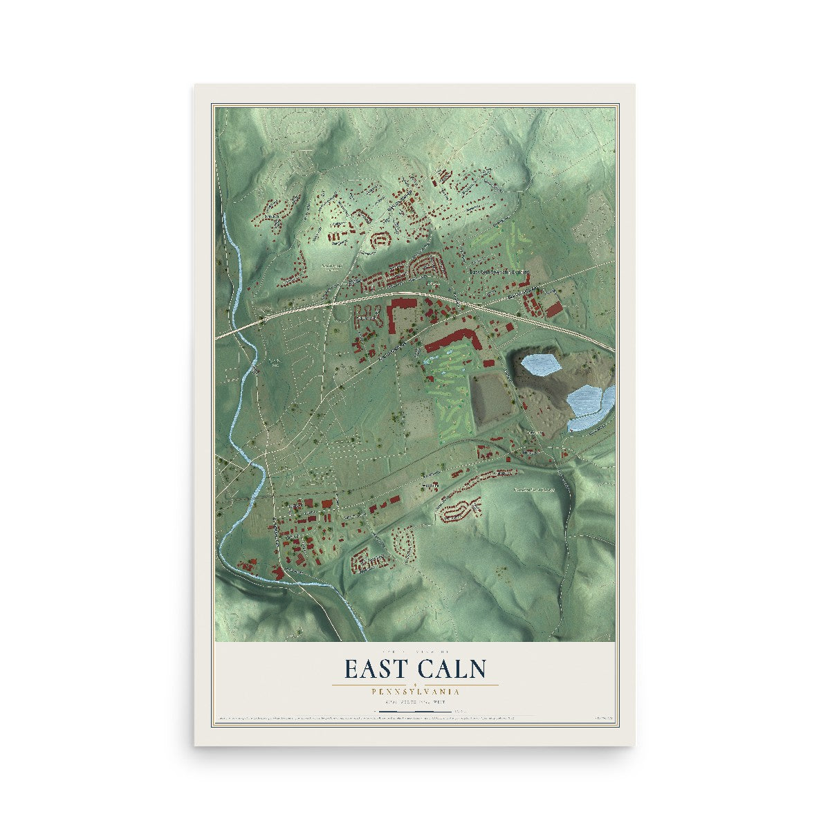 Map of East Caln, Pennsylvania, 12 x 18 inch unframed archival matte print