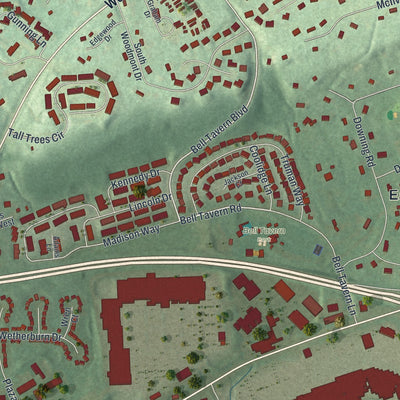 Close-up of the map of East Caln, Pennsylvania print showing street and building detail