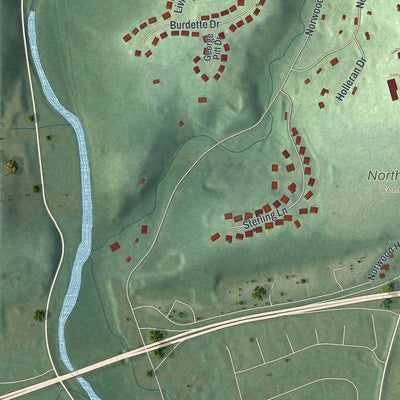 Second close-up of the map of East Caln, Pennsylvania print showing more streets and buildings