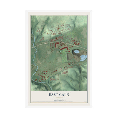 Map of East Caln, Pennsylvania, 12 x 18 inch print in a white wood frame