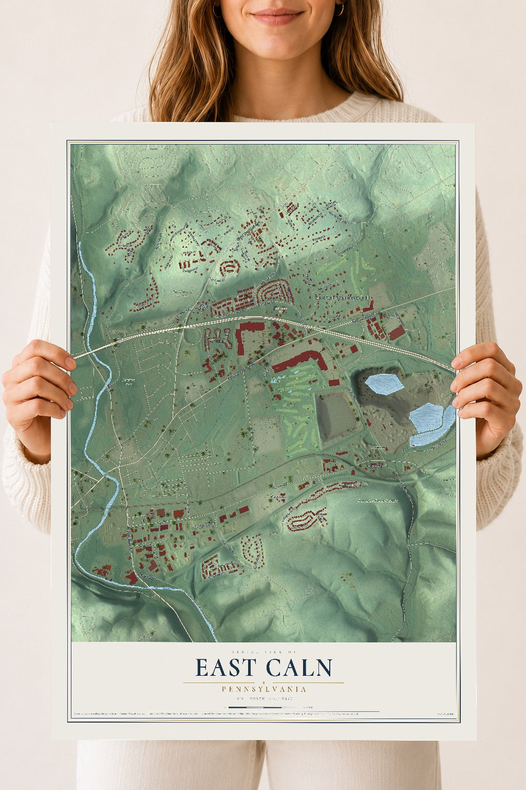 Map of East Caln, Pennsylvania, 18 x 24 inch unframed archival matte print