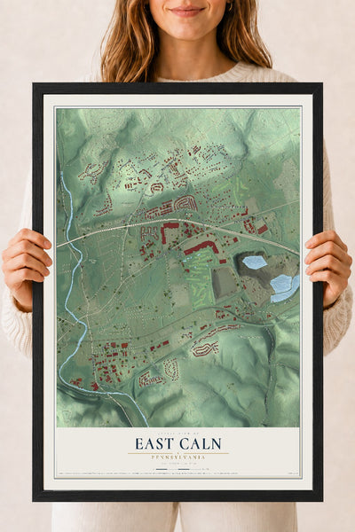Map of East Caln, Pennsylvania, 18 x 24 inch print in a black wood frame