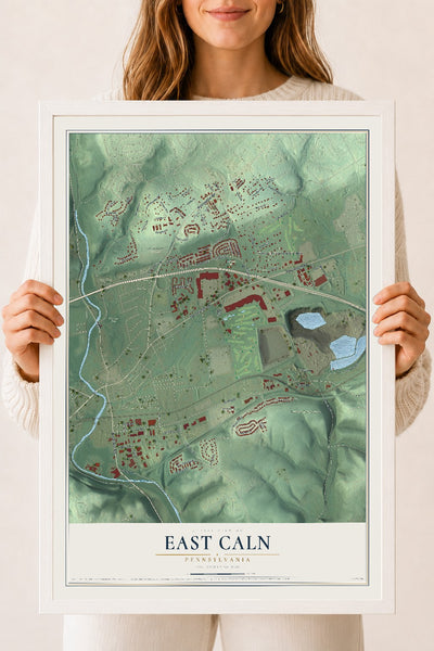 Map of East Caln, Pennsylvania, 18 x 24 inch print in a white wood frame