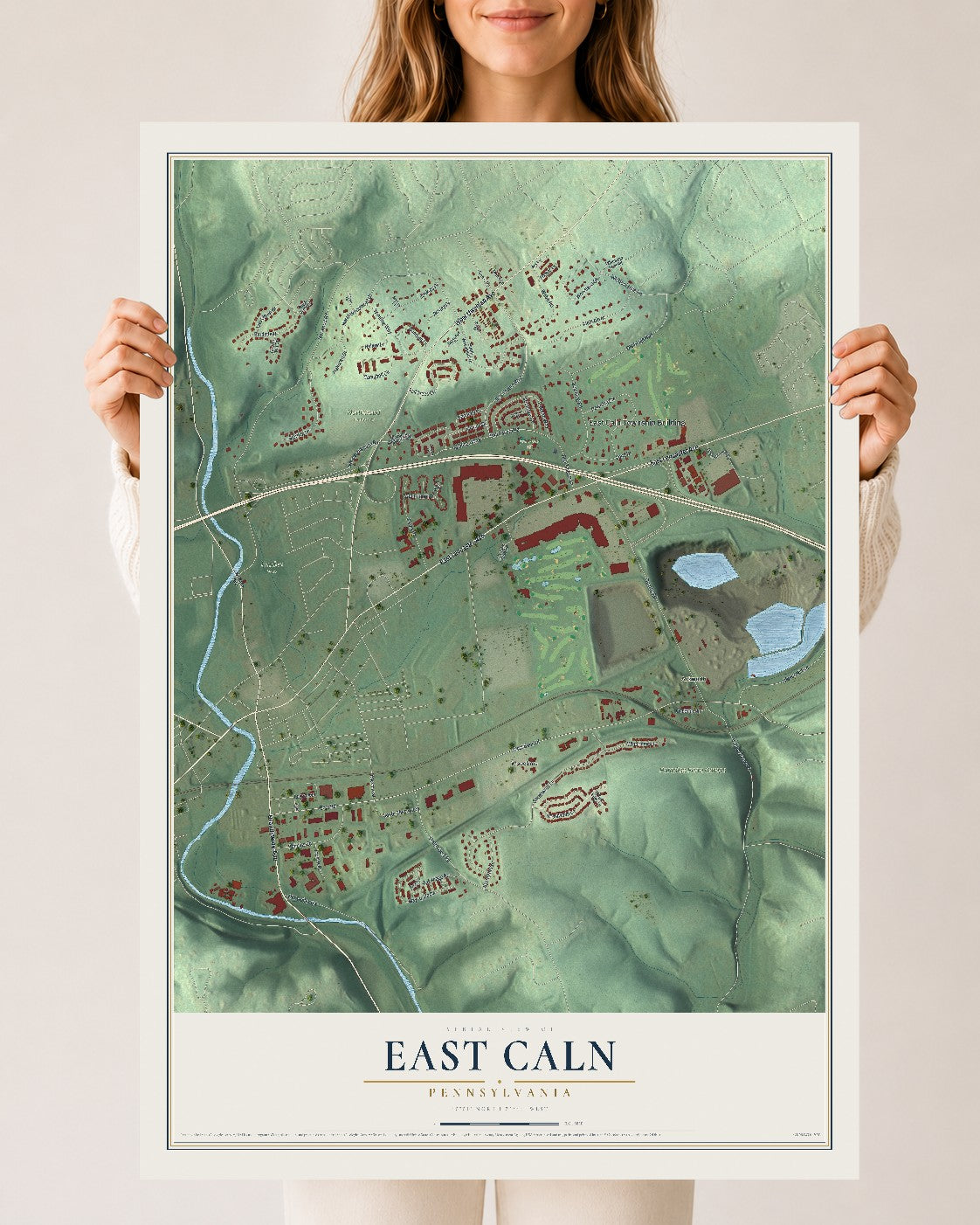 Map of East Caln, Pennsylvania, 24 x 36 inch unframed archival matte print