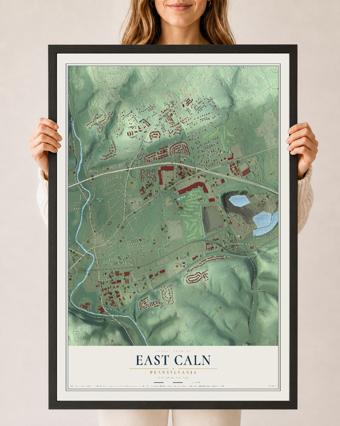 Map of East Caln, Pennsylvania, 24 x 36 inch print in a black wood frame