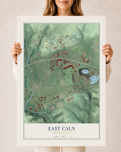 Map of East Caln, Pennsylvania, 24 x 36 inch print in a white wood frame