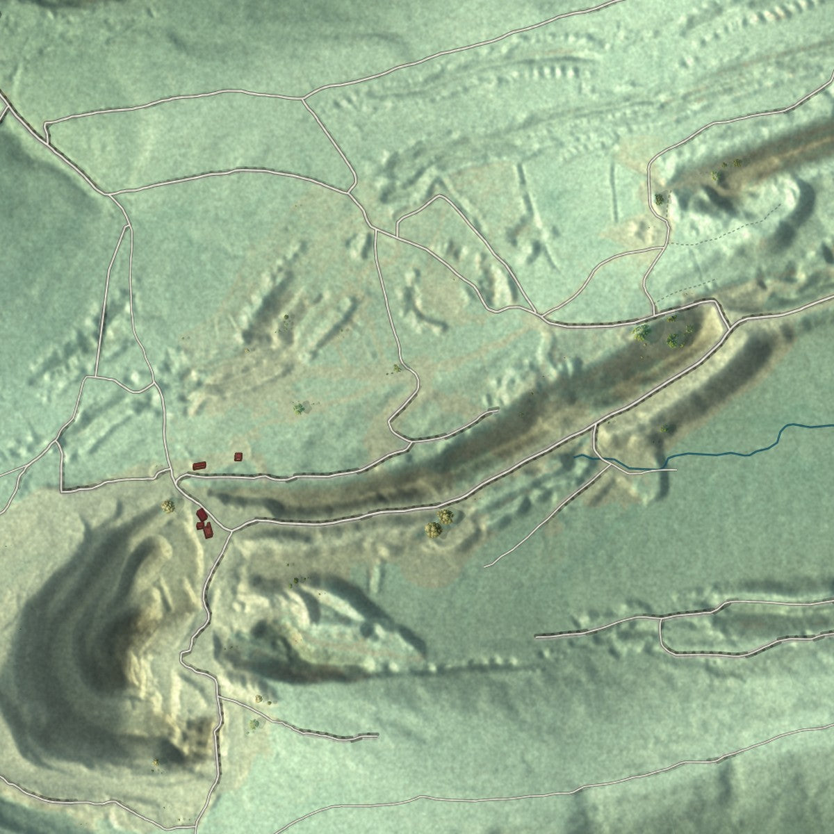 Close-up of the map of East Cameron, Pennsylvania print showing street and building detail