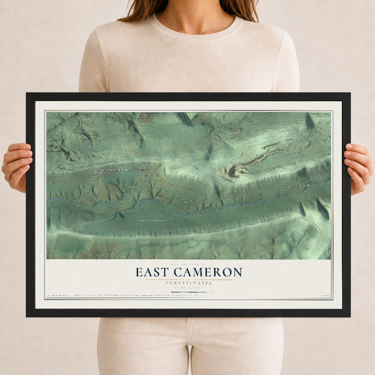 Map of East Cameron, Pennsylvania, 12 x 18 inch print in a black wood frame