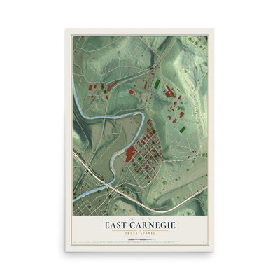 Map of East Carnegie, Pennsylvania, 12 x 18 inch unframed archival matte print