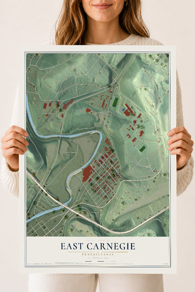 Map of East Carnegie, Pennsylvania, 18 x 24 inch unframed archival matte print