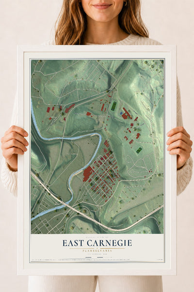 Map of East Carnegie, Pennsylvania, 18 x 24 inch print in a white wood frame