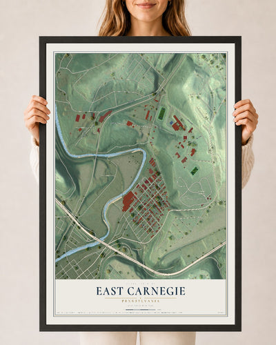 Map of East Carnegie, Pennsylvania, 24 x 36 inch print in a black wood frame