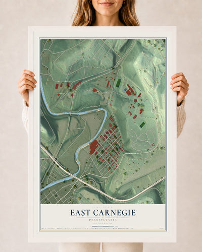 Map of East Carnegie, Pennsylvania, 24 x 36 inch print in a white wood frame