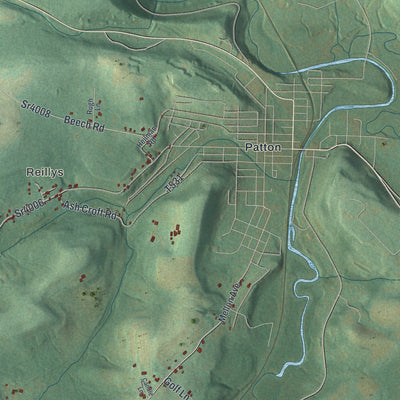 Second close-up of the map of East Carroll, Pennsylvania print showing more streets and buildings