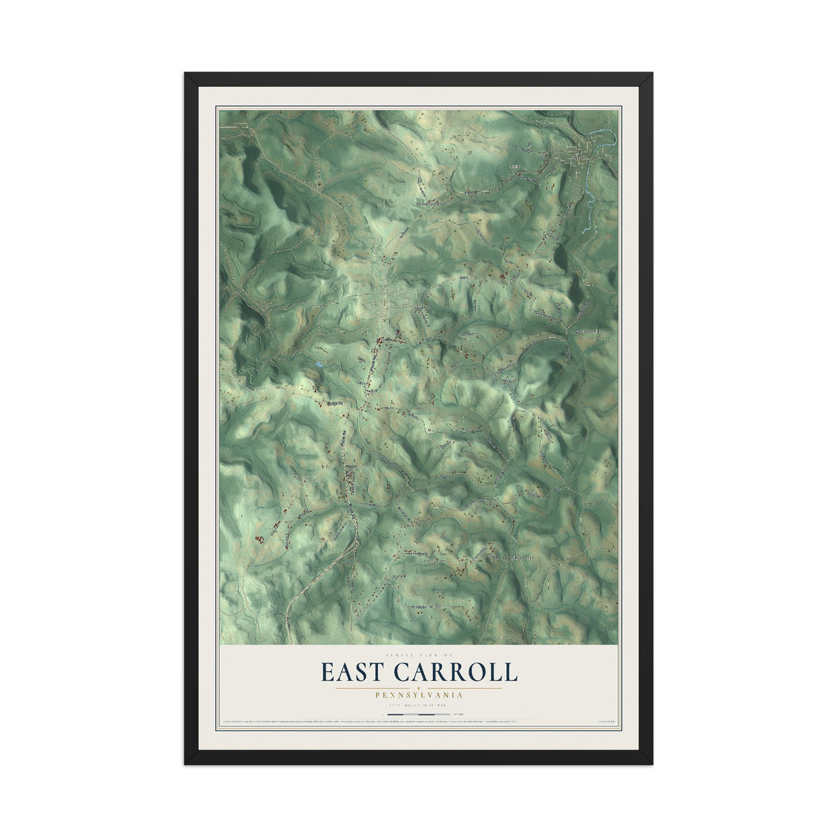 Map of East Carroll, Pennsylvania, 12 x 18 inch print in a black wood frame