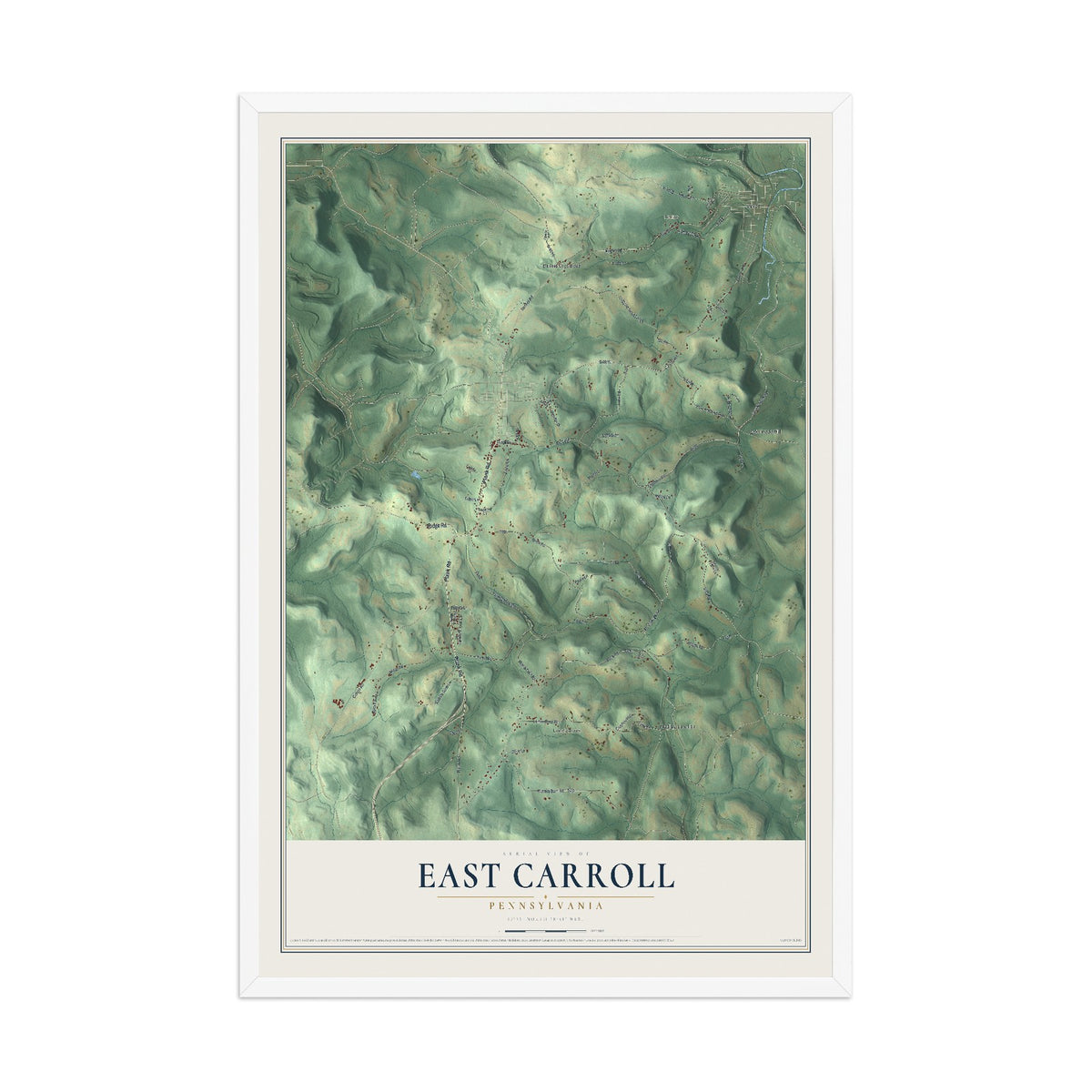 Map of East Carroll, Pennsylvania, 12 x 18 inch print in a white wood frame