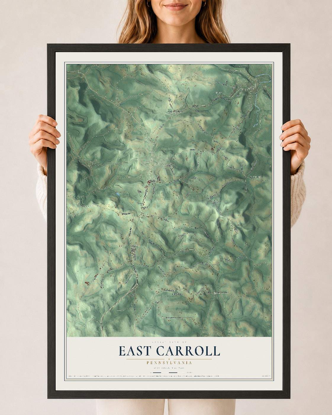 Map of East Carroll, Pennsylvania, 24 x 36 inch print in a black wood frame