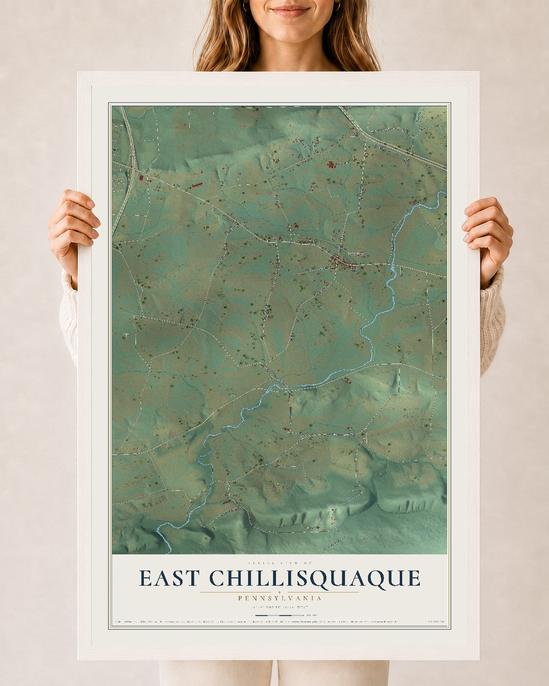 Map of East Chillisquaque, Pennsylvania, 24 x 36 inch print in a white wood frame