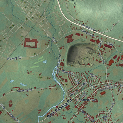 Second close-up of the map of East Cocalico, Pennsylvania print showing more streets and buildings