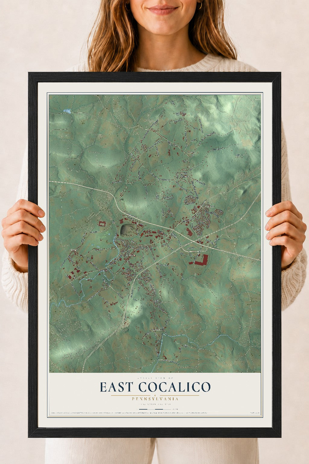 Map of East Cocalico, Pennsylvania, 18 x 24 inch print in a black wood frame