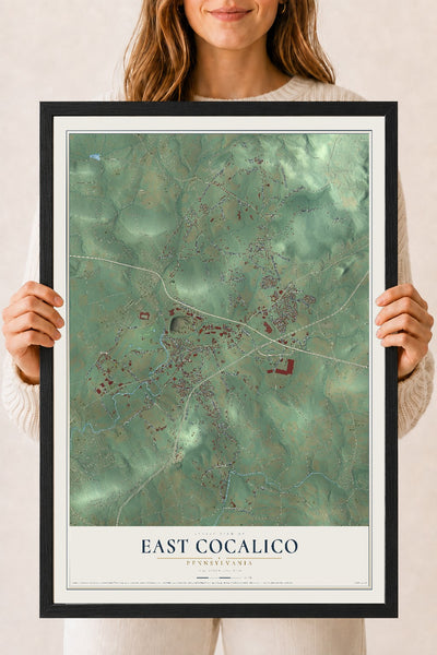 Map of East Cocalico, Pennsylvania, 18 x 24 inch print in a black wood frame
