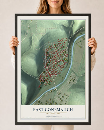 Map of East Conemaugh, Pennsylvania, 24 x 36 inch print in a black wood frame