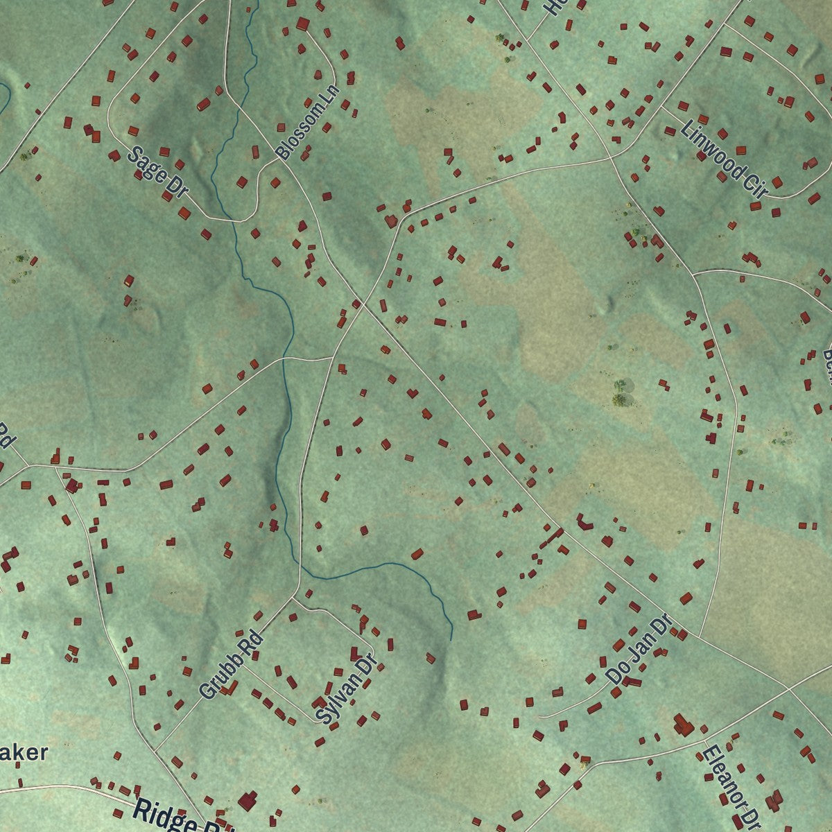 Second close-up of the map of East Coventry, Pennsylvania print showing more streets and buildings
