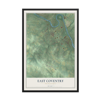 Map of East Coventry, Pennsylvania, 12 x 18 inch print in a black wood frame