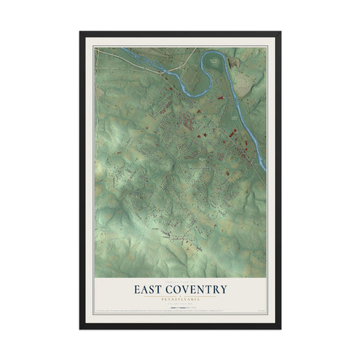 Map of East Coventry, Pennsylvania, 12 x 18 inch print in a black wood frame