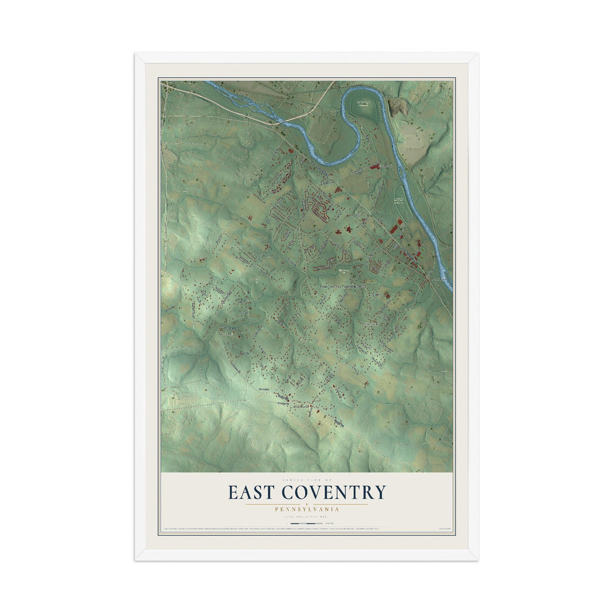 Map of East Coventry, Pennsylvania, 12 x 18 inch print in a white wood frame