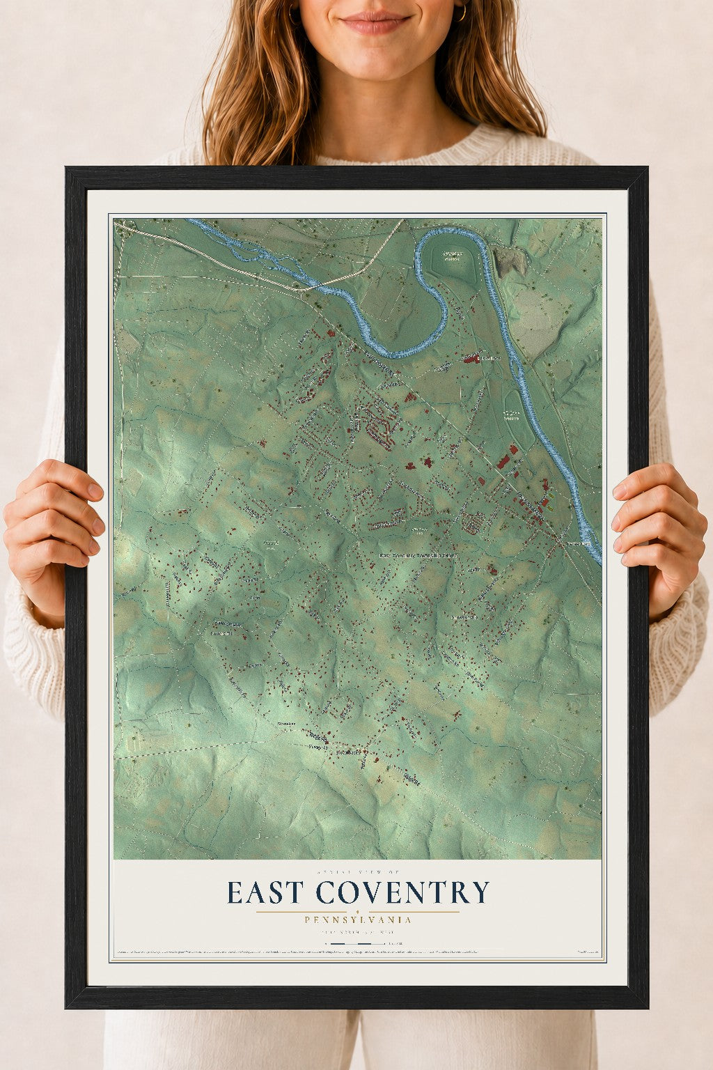 Map of East Coventry, Pennsylvania, 18 x 24 inch print in a black wood frame