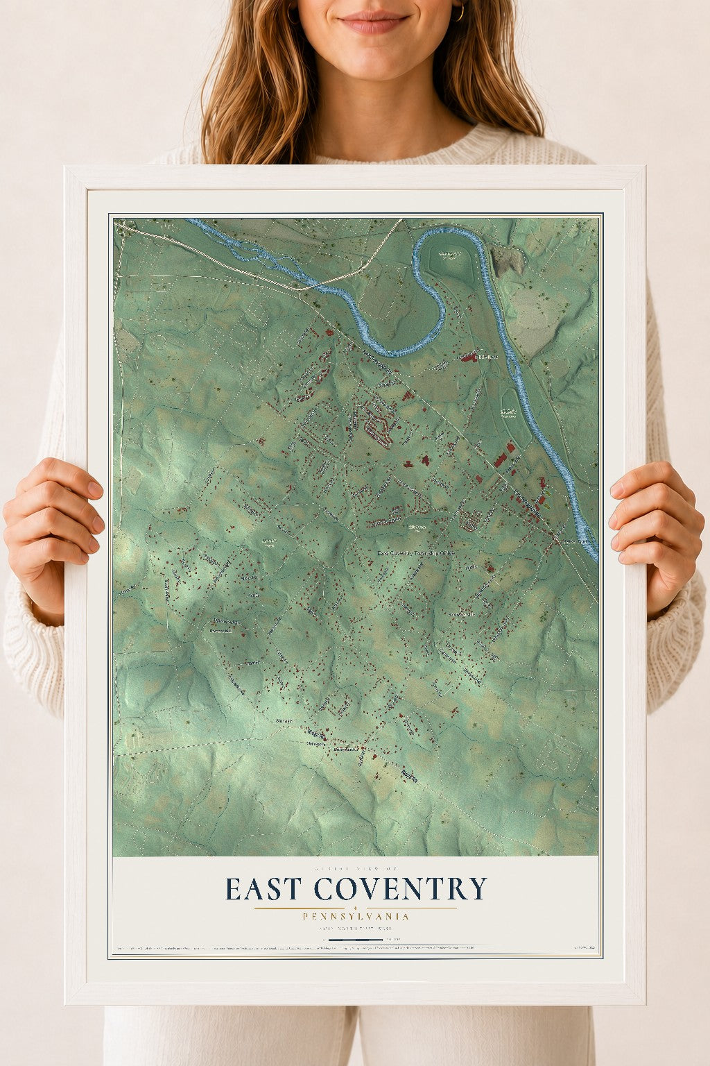 Map of East Coventry, Pennsylvania, 18 x 24 inch print in a white wood frame