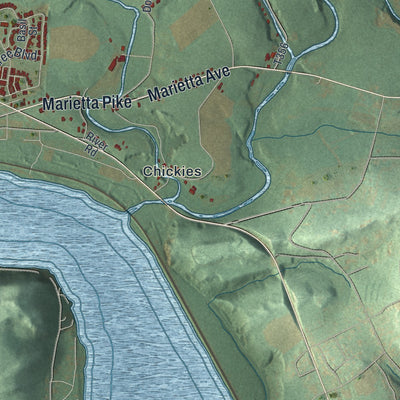 Second close-up of the map of East Donegal, Pennsylvania print showing more streets and buildings