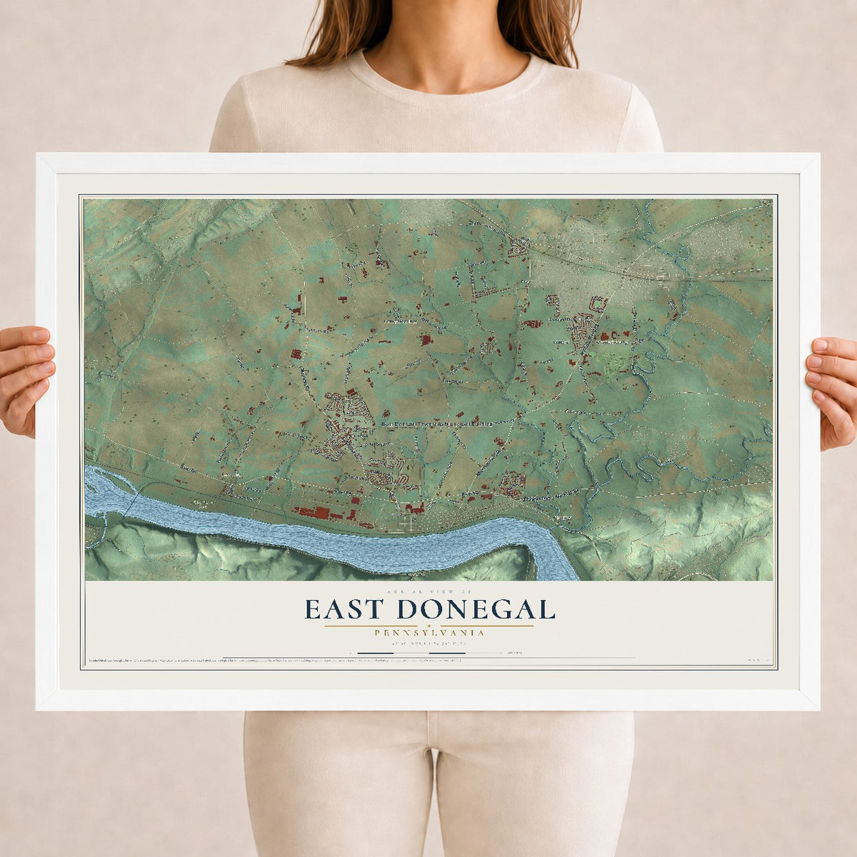 Map of East Donegal, Pennsylvania, 18 x 24 inch print in a white wood frame