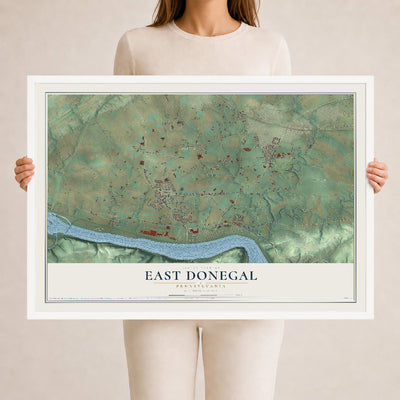 Map of East Donegal, Pennsylvania, 24 x 36 inch print in a white wood frame
