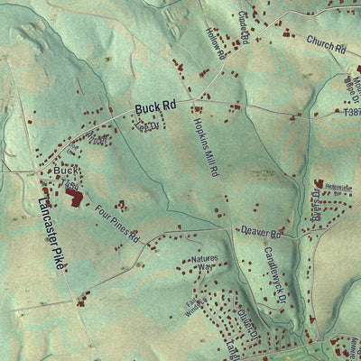 Close-up of the map of East Drumore, Pennsylvania print showing street and building detail
