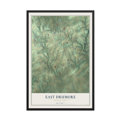 Map of East Drumore, Pennsylvania, 12 x 18 inch print in a black wood frame