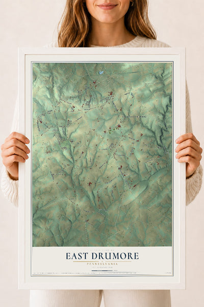 Map of East Drumore, Pennsylvania, 18 x 24 inch print in a white wood frame