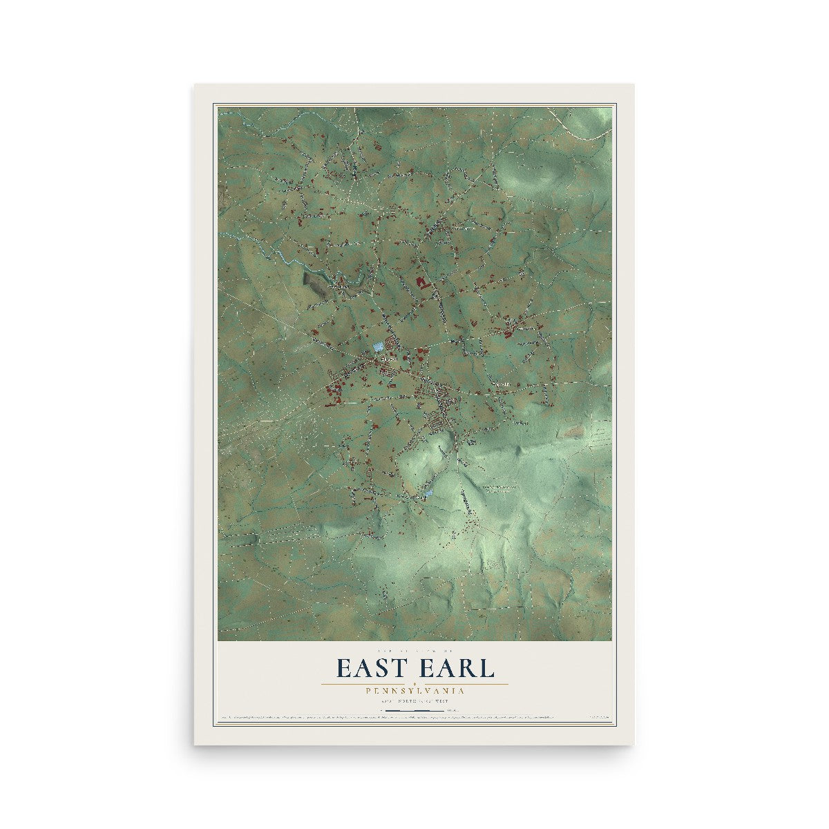 Map of East Earl, Pennsylvania, 12 x 18 inch unframed archival matte print