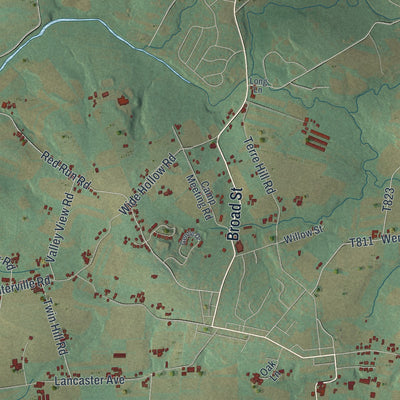 Second close-up of the map of East Earl, Pennsylvania print showing more streets and buildings