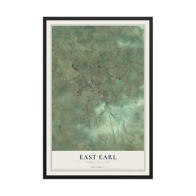 Map of East Earl, Pennsylvania, 12 x 18 inch print in a black wood frame