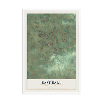 Map of East Earl, Pennsylvania, 12 x 18 inch print in a white wood frame