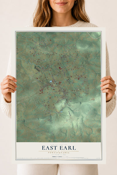 Map of East Earl, Pennsylvania, 18 x 24 inch unframed archival matte print