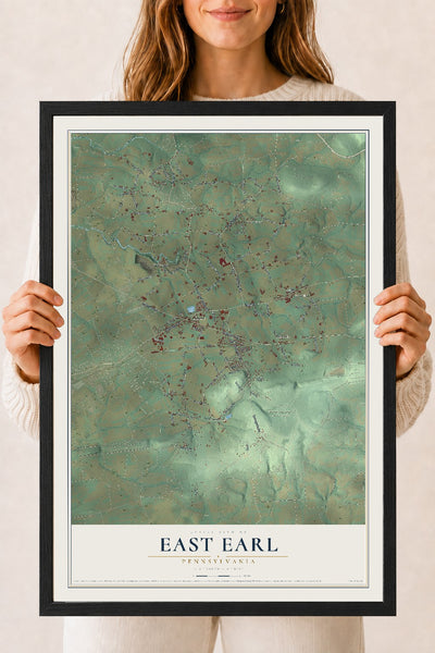 Map of East Earl, Pennsylvania, 18 x 24 inch print in a black wood frame