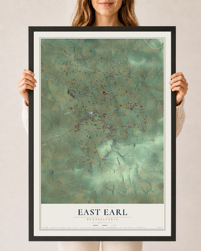 Map of East Earl, Pennsylvania, 24 x 36 inch print in a black wood frame
