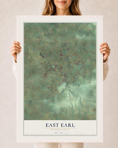 Map of East Earl, Pennsylvania, 24 x 36 inch print in a white wood frame