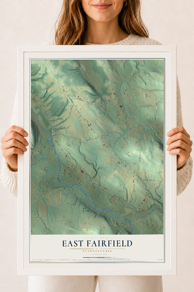 Map of East Fairfield, Pennsylvania, 18 x 24 inch print in a white wood frame